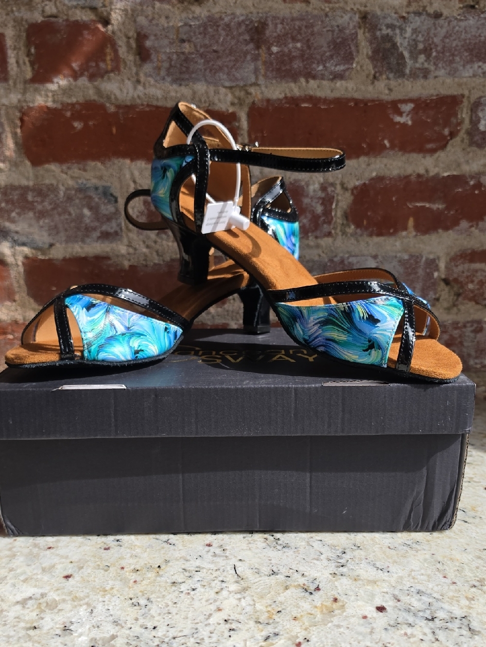 Blue Swirl Strappy Mid-Heel Sandals